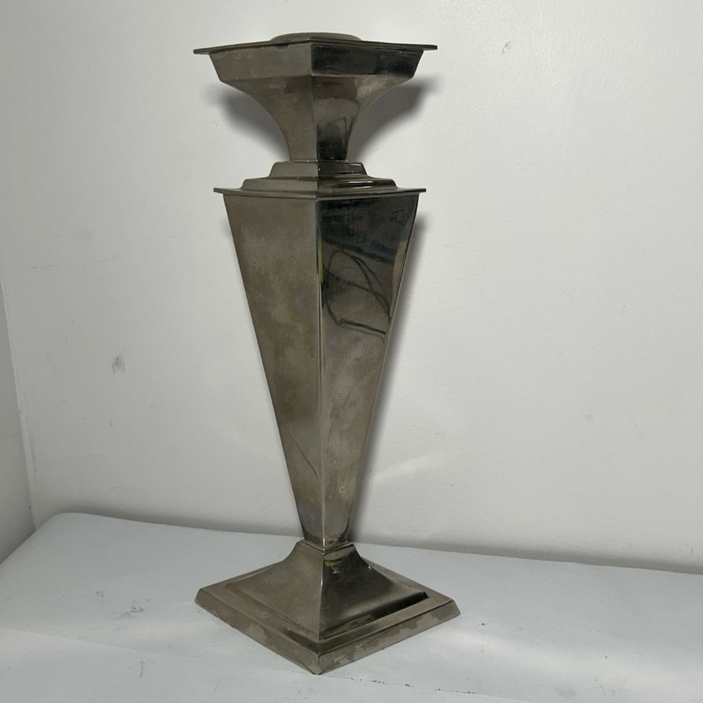 13.25” Tall Global Views Bombay Co Elegant Silver Candlestick Holder Art Deco
